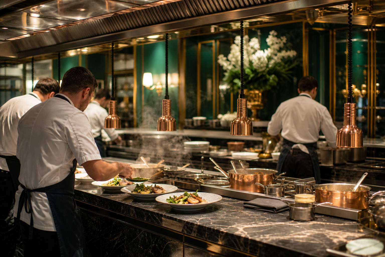 Brigade en cuisine au Matignon Club